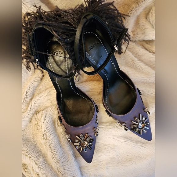 Zara Satin Feather & Crystal Shoes sz 39/9 NEW - Picture 4 of 7